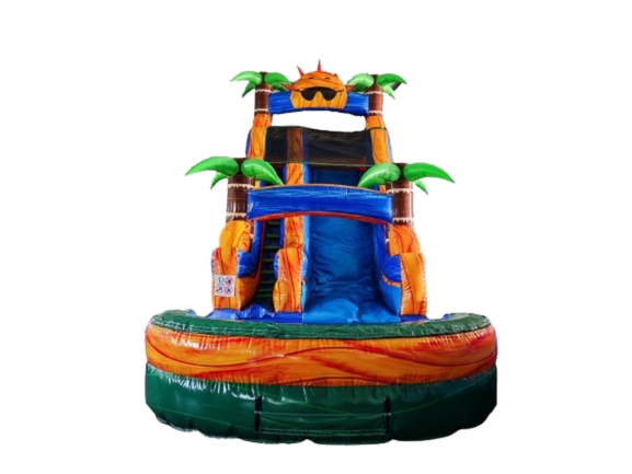 Professional tropical water slide rental with dual lanes and safety features in College Station.