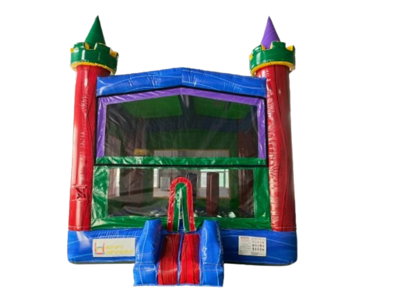 Clean and safe multicolor inflatable castle rental for backyard birthdays in Bryan.