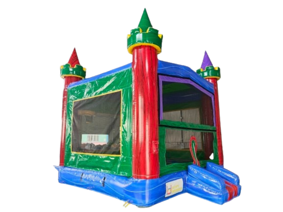 Sanitized classic multicolor inflatable bounce house for children's parties in College Station.