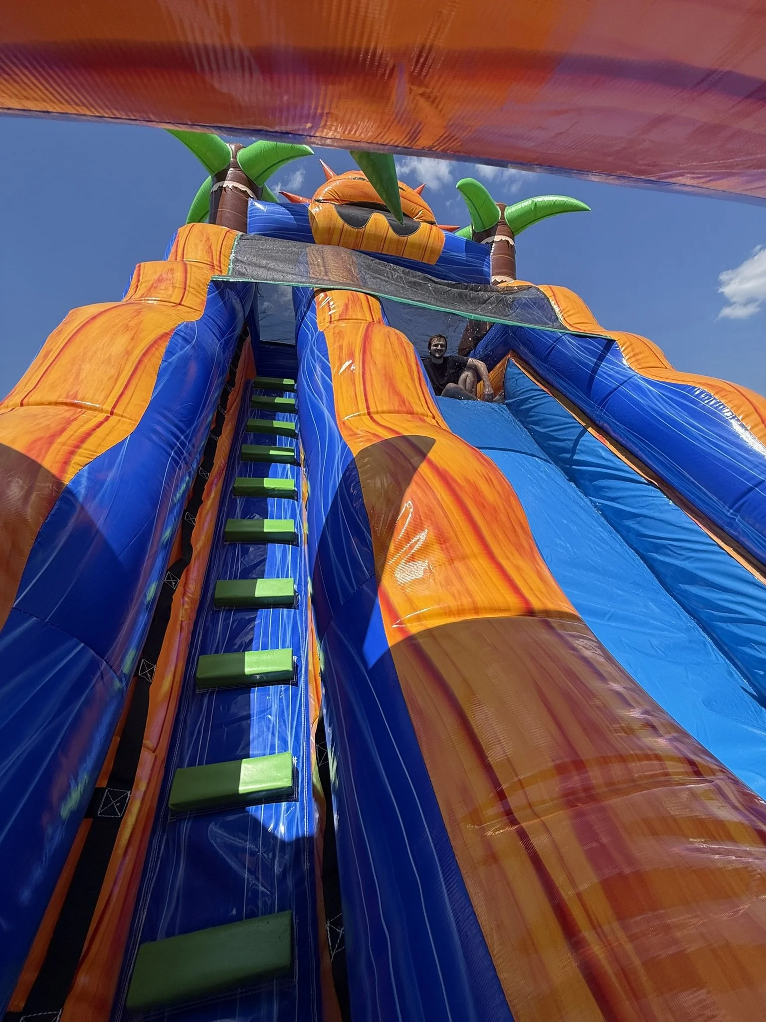 View from the splash pool of a sanitized dual lane water slide in College Station.