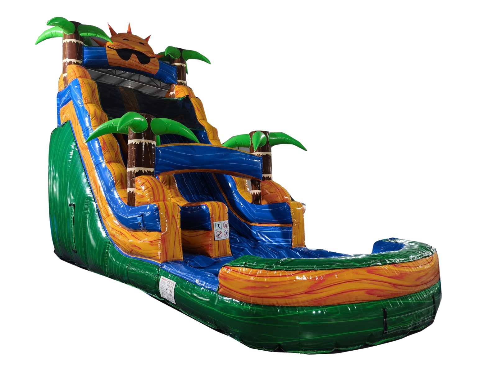 Sanitized tropical palm tree inflatable water slide for backyard summer parties in Bryan TX.