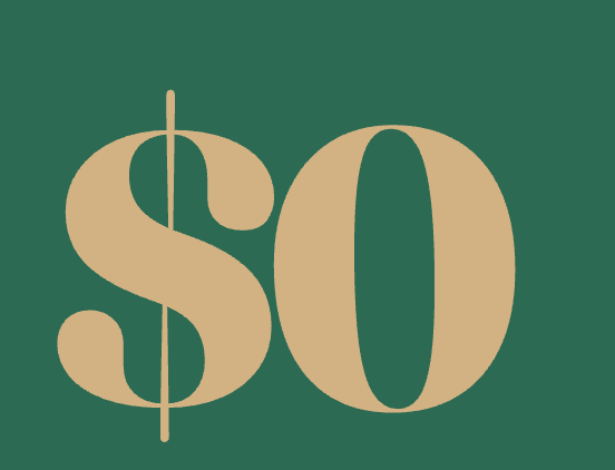 Green background with large beige dollar sign and the number zero.