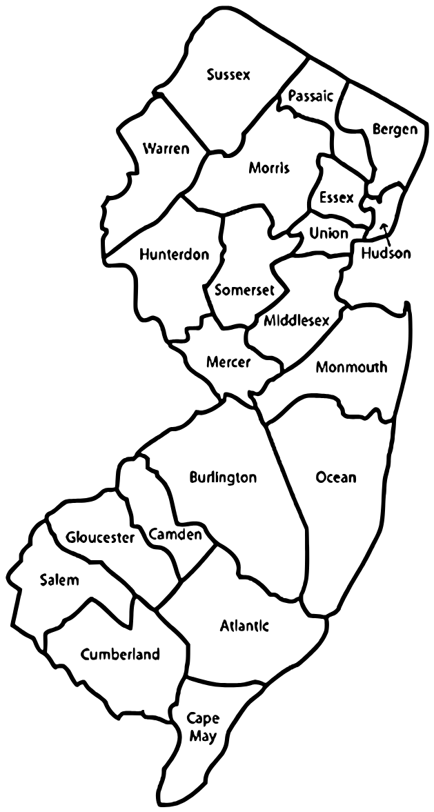 New Jersey county map for travel zones