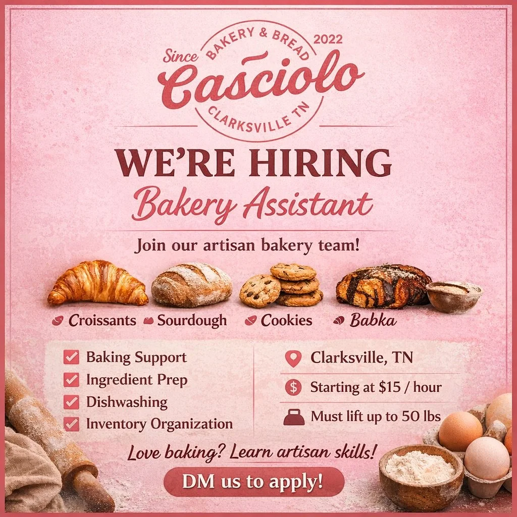 🚨WE&rsquo;RE HIRING🚨

✨Bakery Assistant🍪🍞

Join our small artisan bakery team.

Help bake:
🥐 Croissants
🍞 Sourdough
🍪 Cookies
🍫 Babka

Responsibilities include:
&bull; Baking support
&bull; Ingredient prep
&bull; Dishwashing
&bull; Inventory 