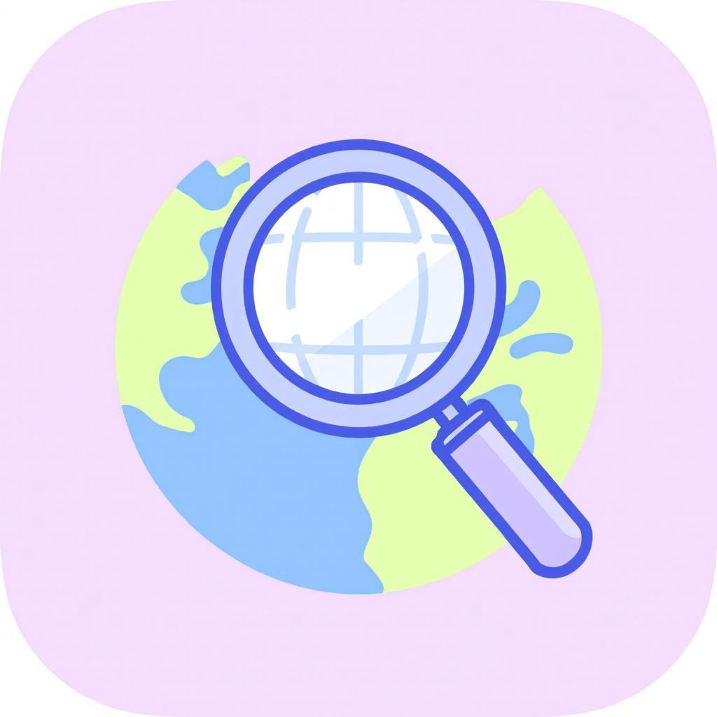 Illustration of a magnifying glass over a globe representing Earth, symbolizing search or exploration.