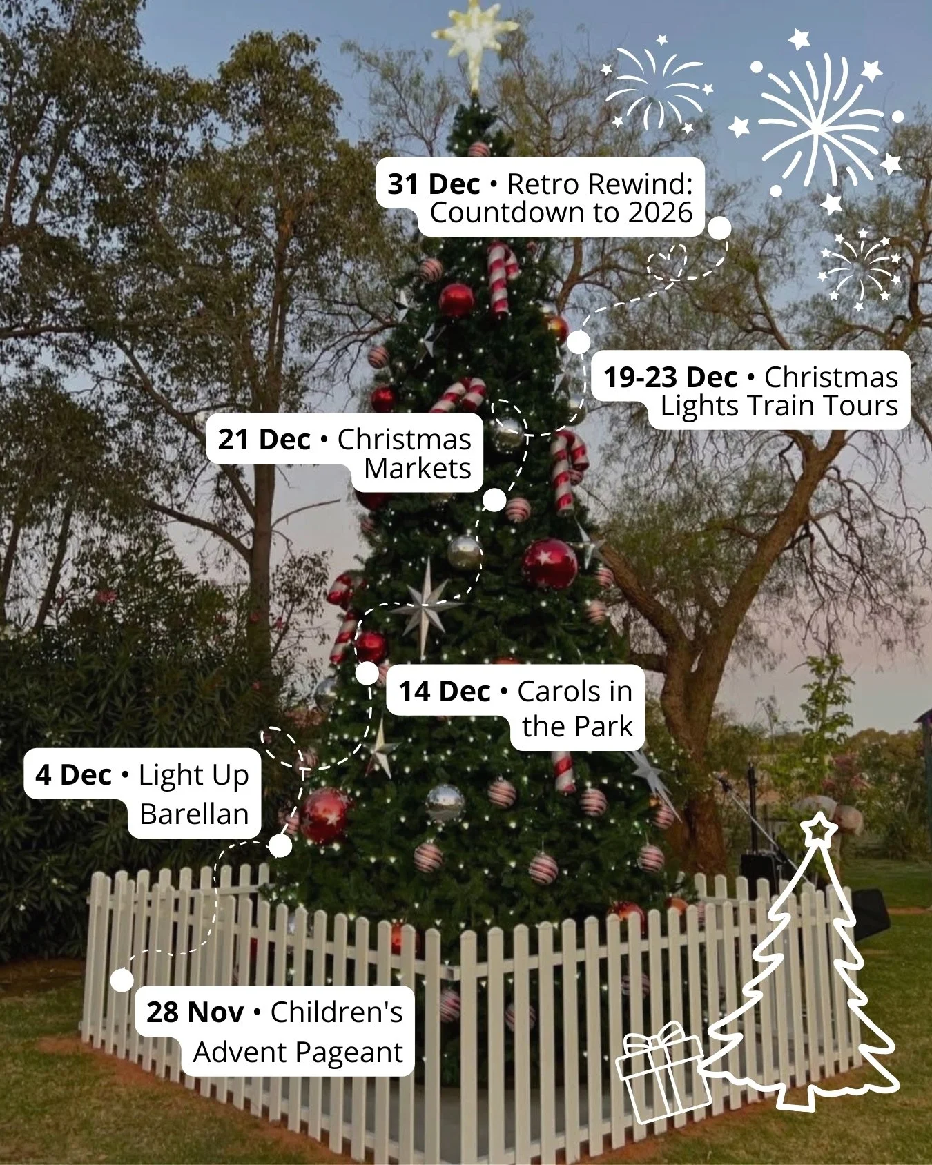 🎅🎄 Lock in the dates! Narrandera Shire is serving up a calendar full of twinkling lights, live music, and festive cheer this season ✨ 

28 Nov &bull; Fusion Children's Advent Pageant
4 Dec &bull; Light Up Barellan
14 Dec &bull; Carols in the Park
1