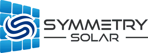 Logo for Symmetry Solar featuring a stylized "S" inside a grid of blue squares.