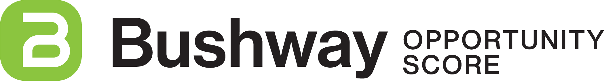 Logo of Bushway Opportunity Score with a green 'B' icon and black text.