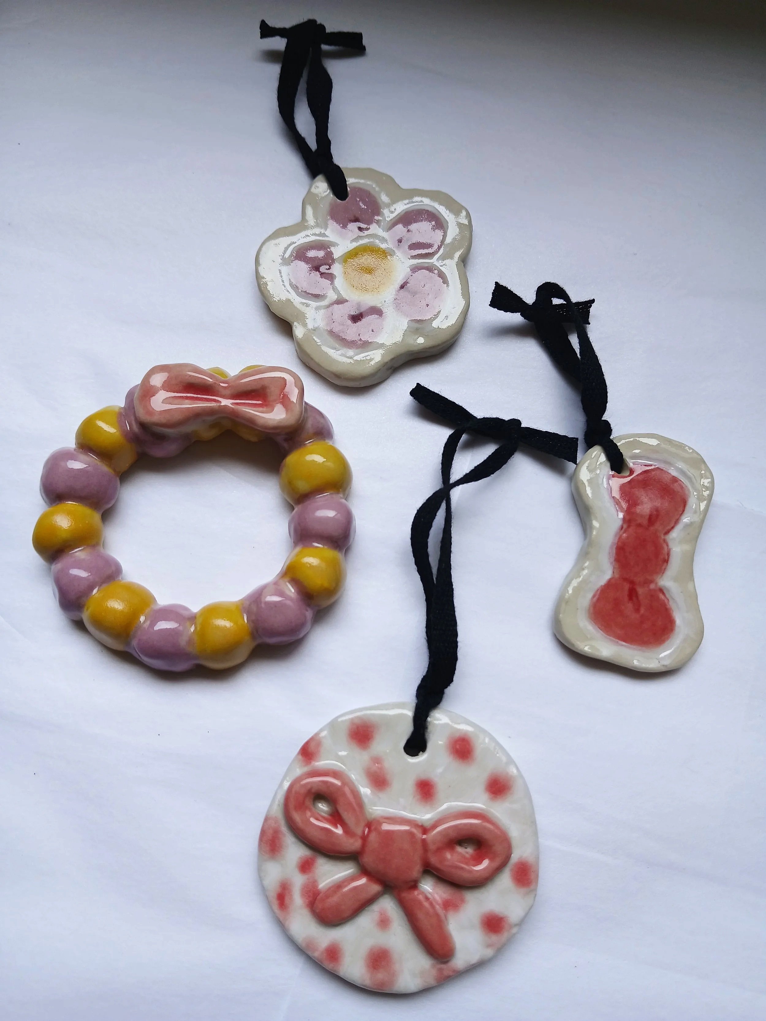 Ornaments made with stonewear clay, glazed