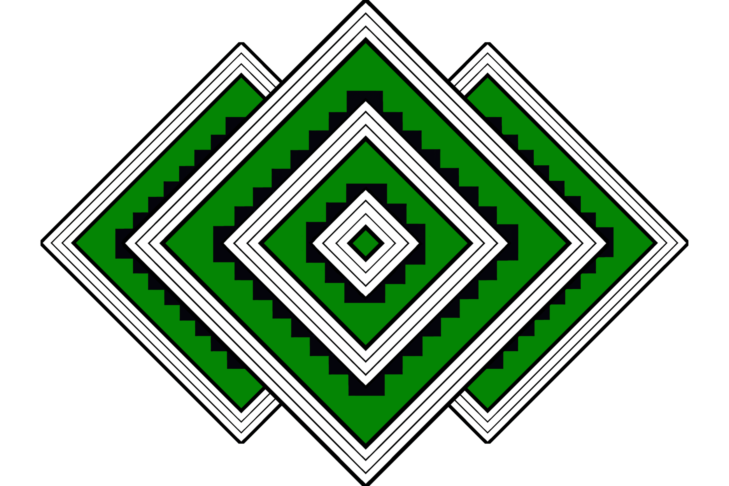 The logo for Te Wairoa Medical centre, a geometric digital art design with three overlapping black, green, and white diamond shapes, creating a layered pattern - representing the patiki.