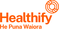 Healthify logo with the slogan 'He Puna Waiora' in orange and black