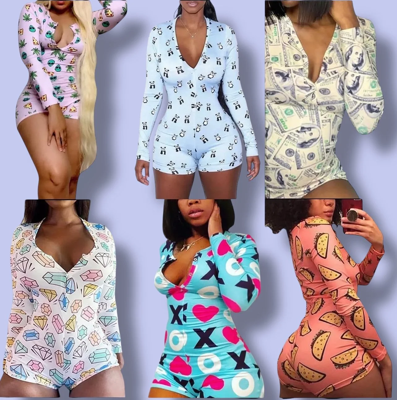 Onesie alien, panda, money, diamonds, xo, peach taco.JPG