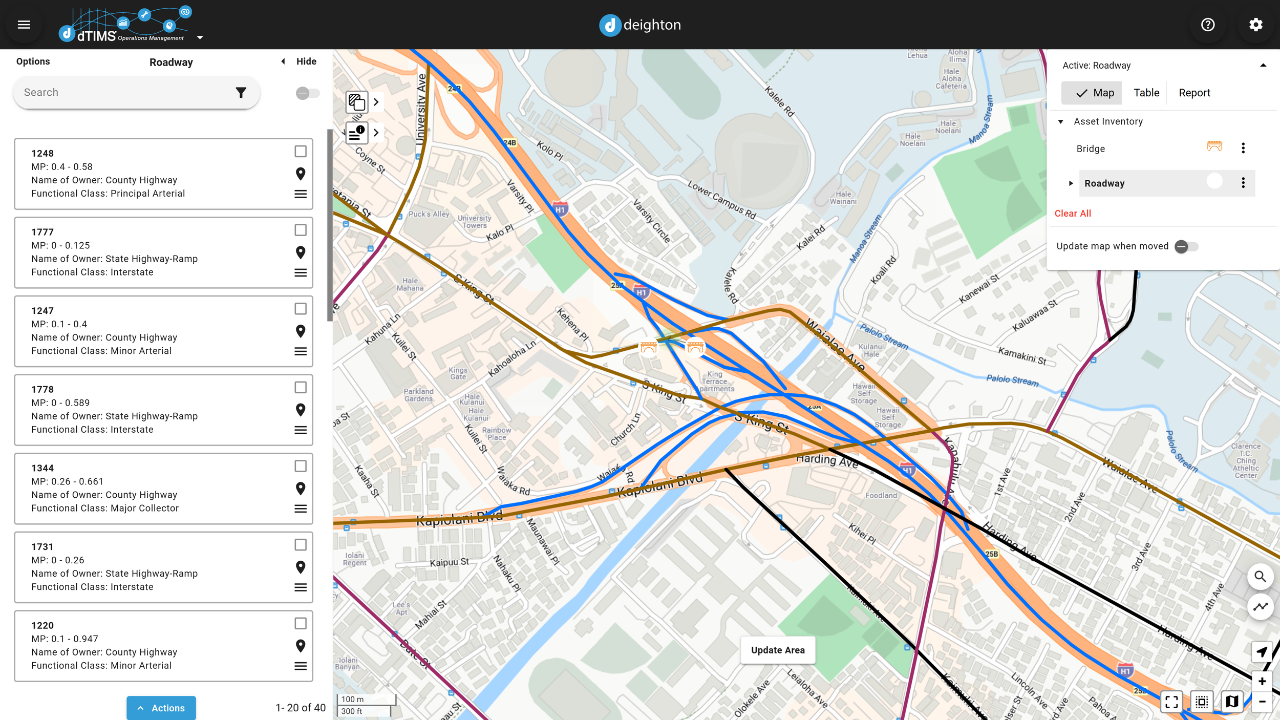 A software image of dTIMS OM showing interactive mapping