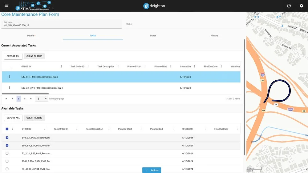 A software image of dTIMS OM showing the management planning forms