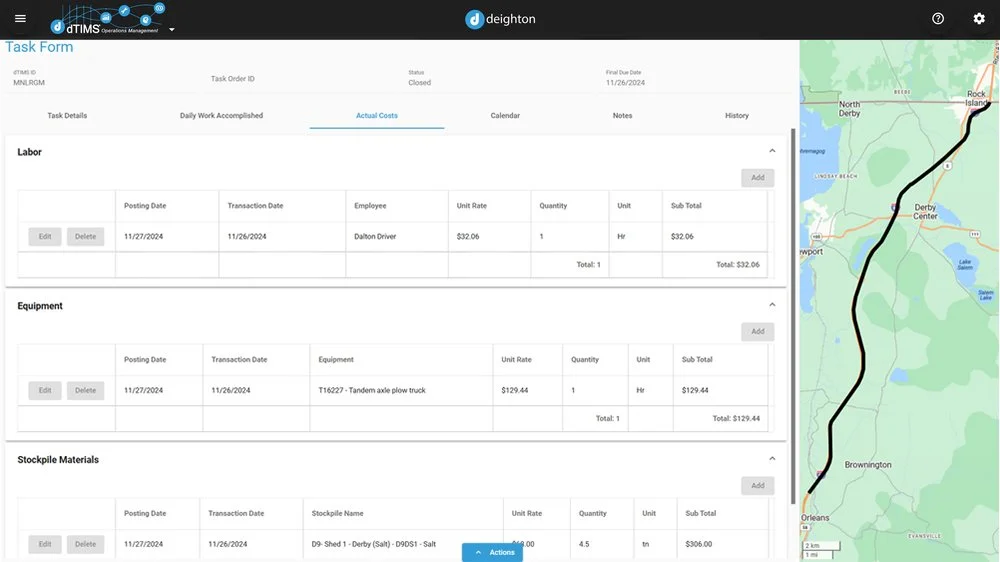 A software image of dTIMS OM showing the task forms