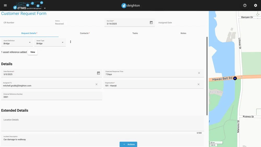 A software image of dTIMS OM showing the request forms