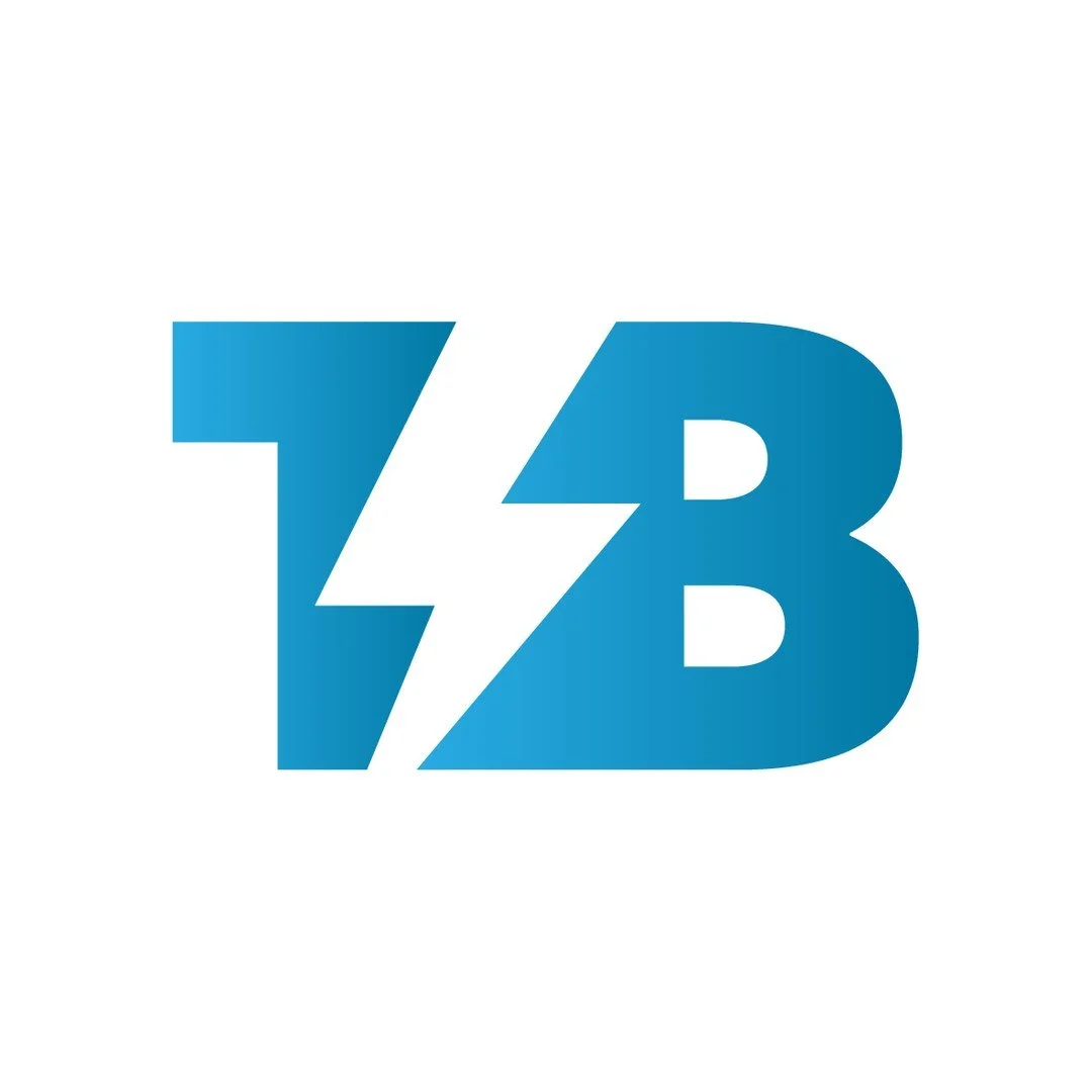 Blue logo with the letters 'Z' and 'B' separated by a lightning bolt.
