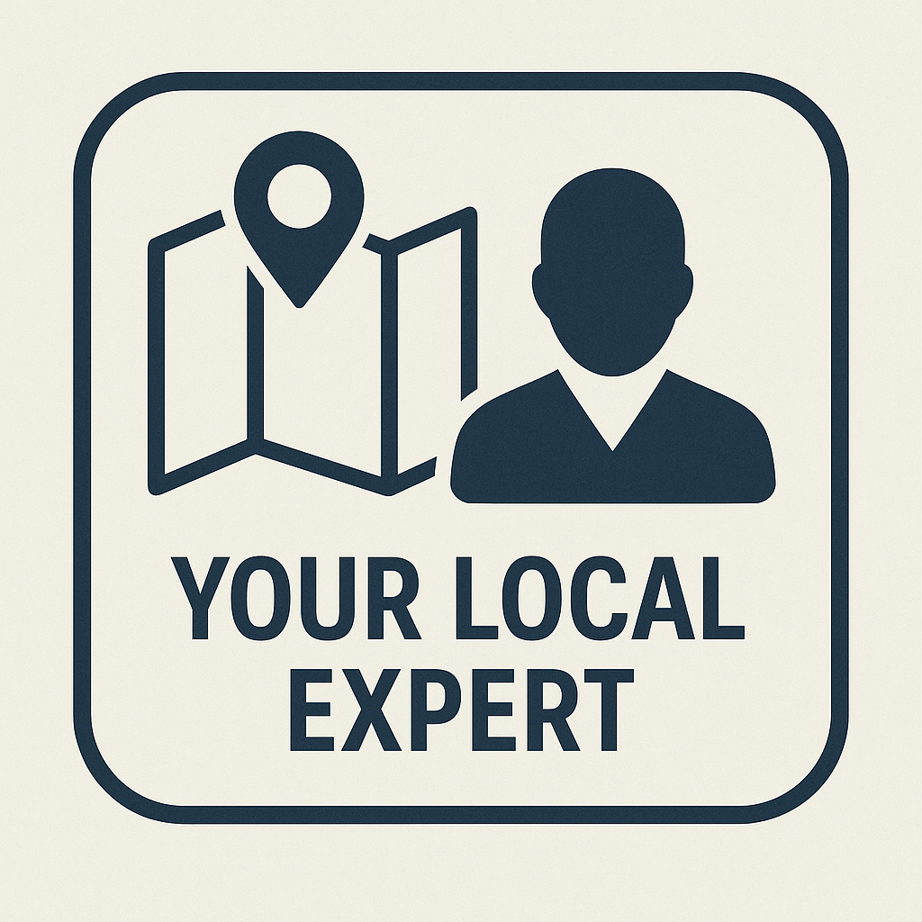 Icon of a map with a location pin and a person silhouette, with the text "Your Local Expert" below.