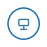 Computer monitor icon inside a circle