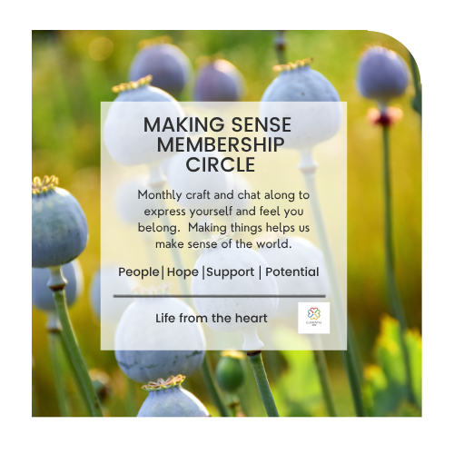 Image of poppyheads in the background. Card for Making Sense Membership