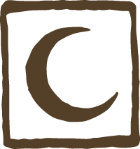 A black square with a brown crescent moon shape inside