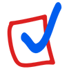 A red checkmark inside a red square with a blue checkmark overlay.