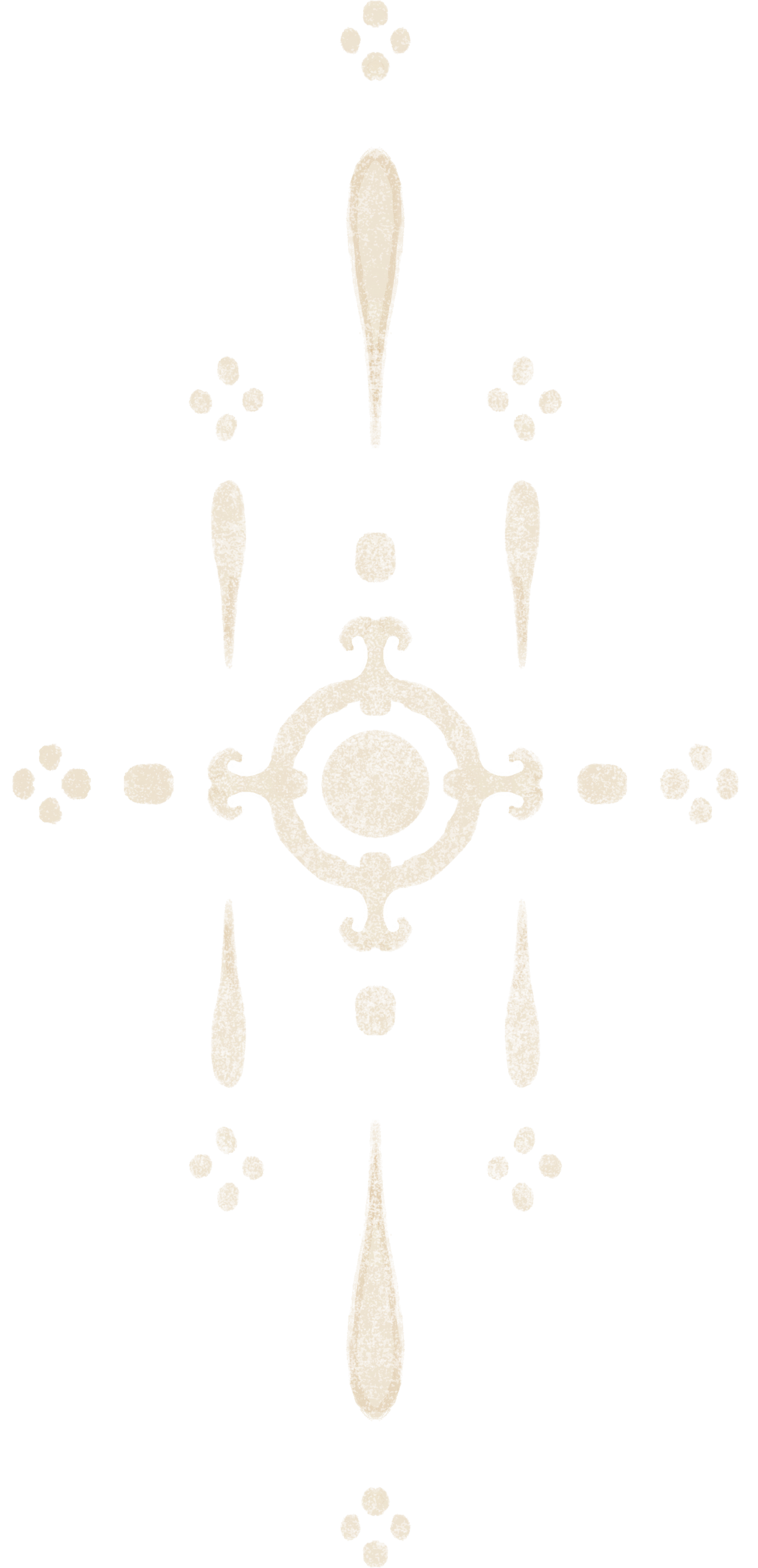 Design abstrait avec motifs symétriques en forme de gouttes et cercles, de couleur beige clair sur fond noir.