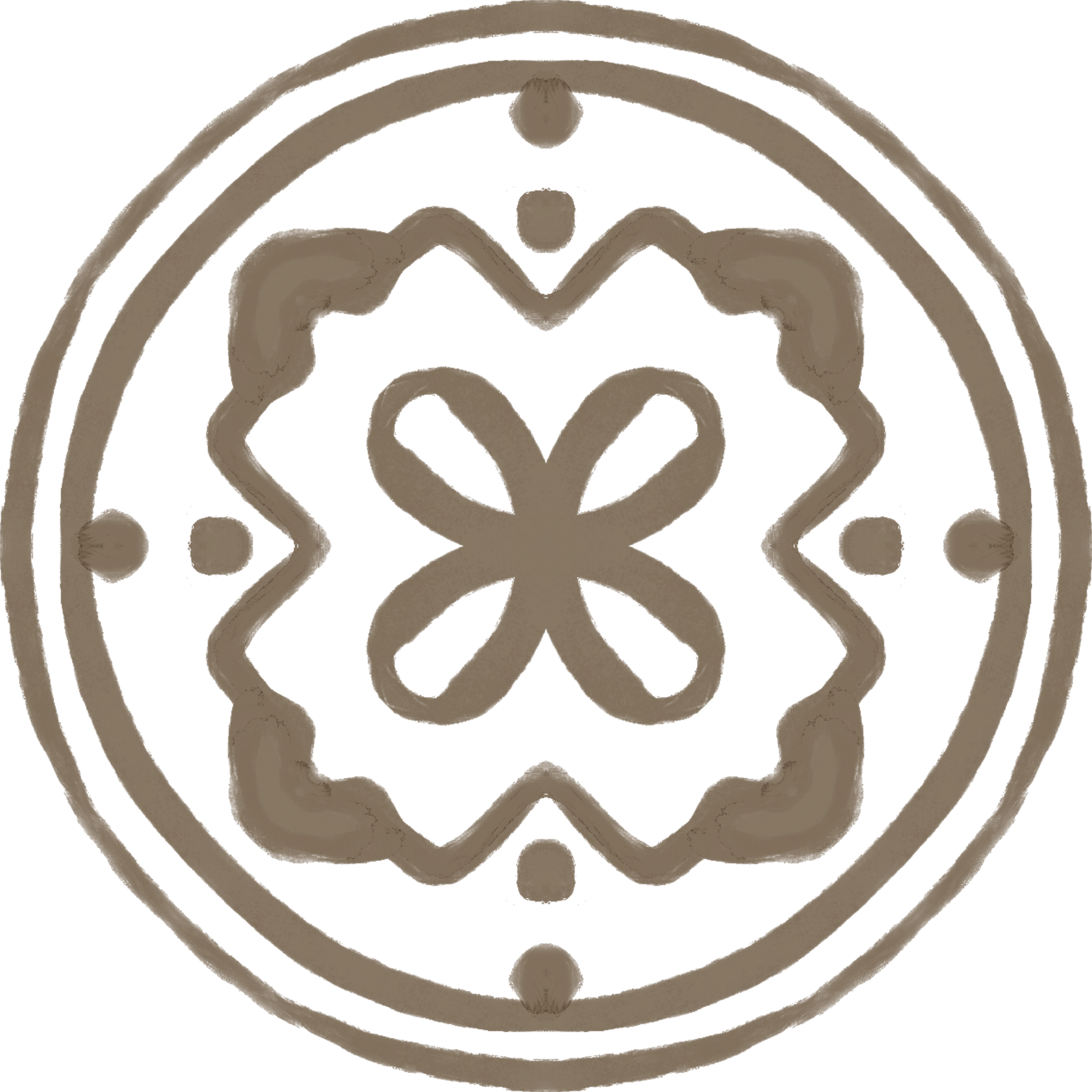 Motif rond beige avec un centre en forme de fleurs et des motifs symétriques