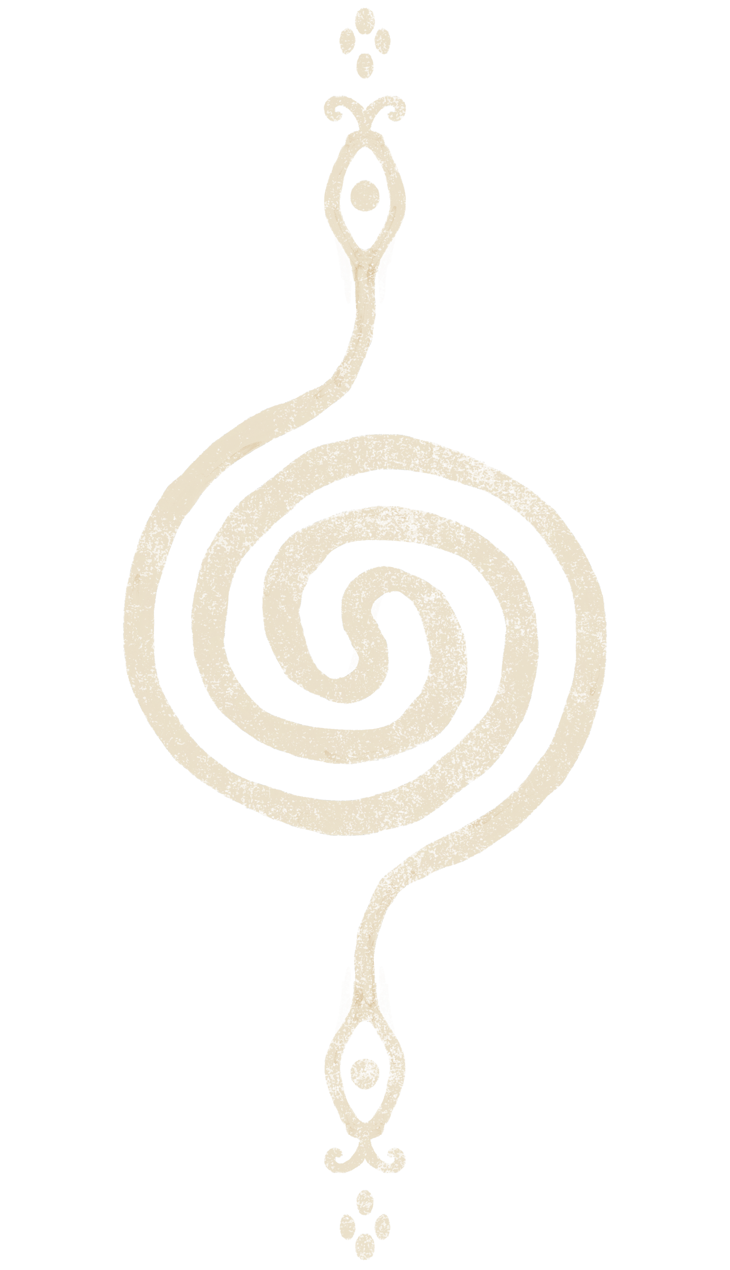 Design abstrait noir et beige avec une spirale centrale et des motifs symétriques en haut et en bas.