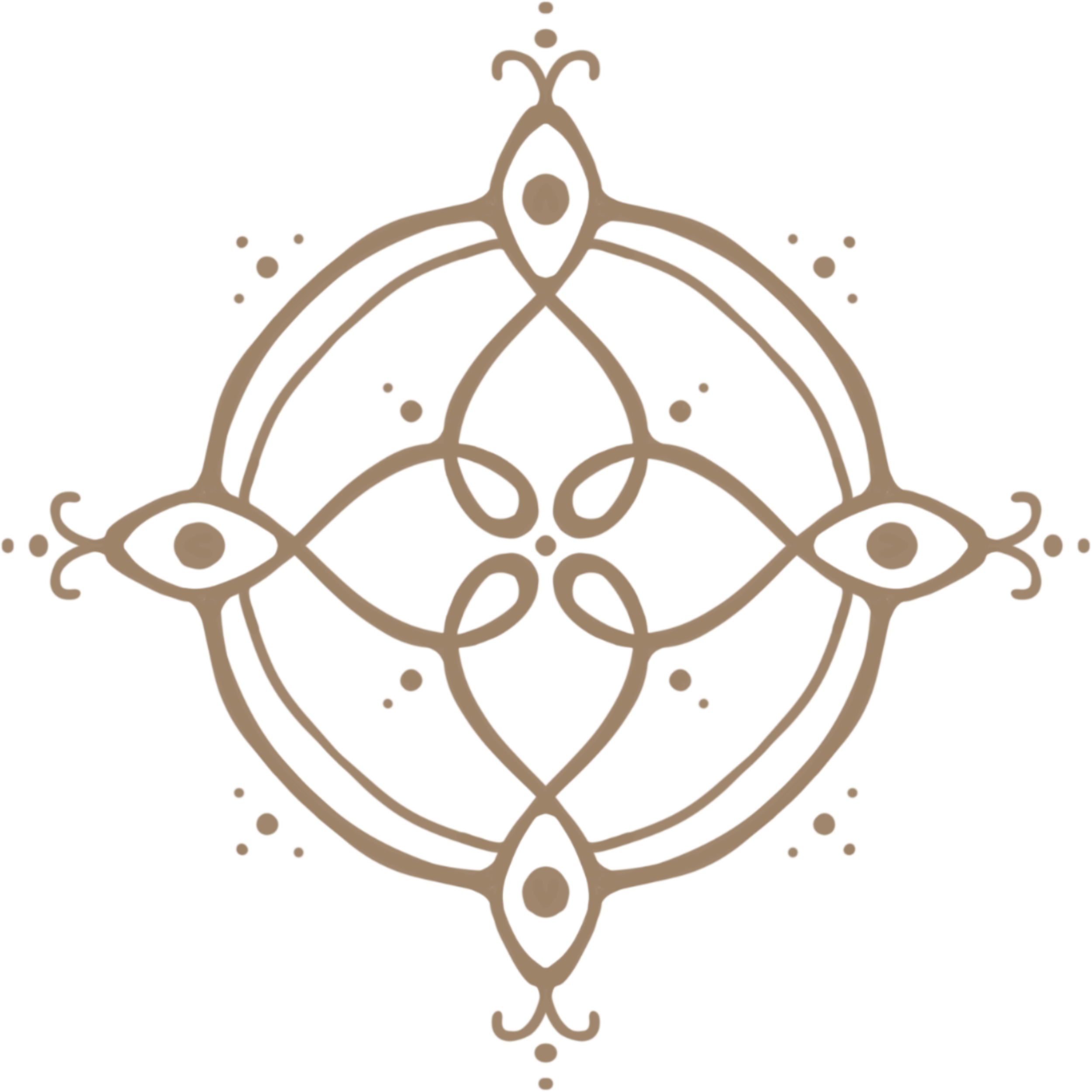 Motif ornemental complexe doré sur fond noir, symétrique.