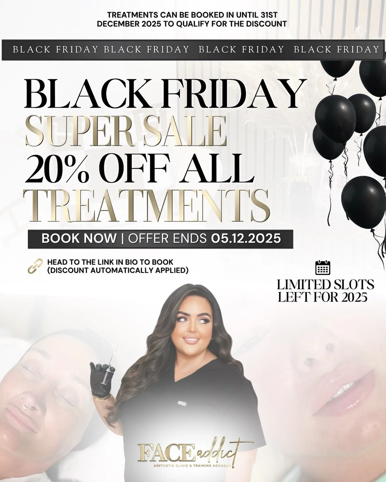 OUR BLACK FRIDAY OFFERS ARE HERE&hellip; 🖤

▪️We are offering a MASSIVE 20% off ALL treatments over the cost of &pound;100!

▪️For our academy, we are offering 20% off ALL training courses!

▪️KLARNA &amp; CLEARPAY available on ALL treatments and tr