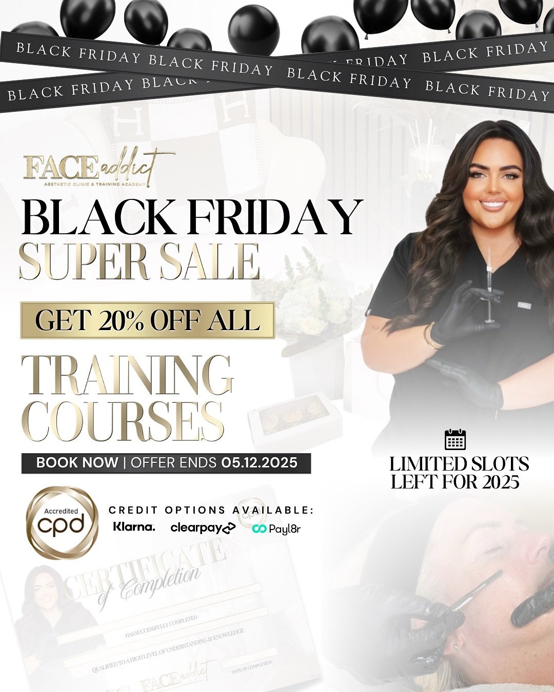 OUR BLACK FRIDAY OFFERS ARE HERE&hellip; 🖤

▪️We are offering a MASSIVE 20% off ALL treatments over the cost of &pound;100!

▪️For our academy, we are offering 20% off ALL training courses!

▪️KLARNA &amp; CLEARPAY available on ALL treatments and tr