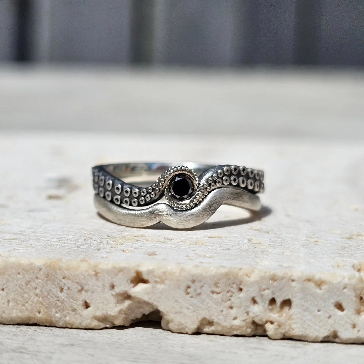 When you've almost given up looking for someone to make the picture in your head a reality, and then you find me. 

My clients had been looking for a while, and had a good idea of what they wanted. An octopus themed engagement ring to include a black