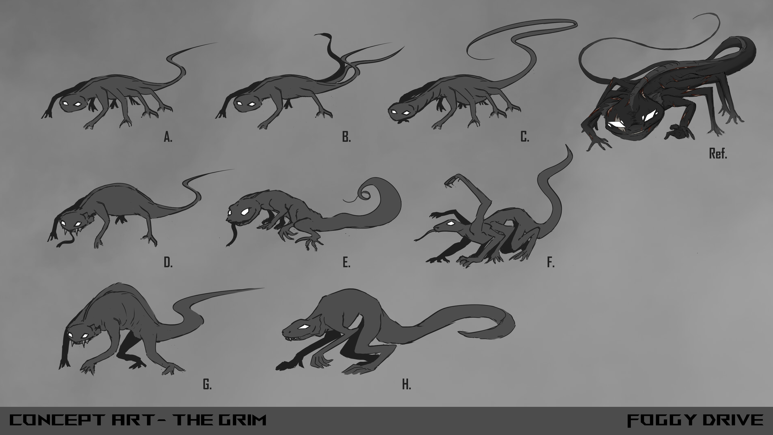 Because of my Aphantasia, my process is to draw a full model of the sort of character I want, then reverse engineer it to explore the options within that space. In this case something sneaky, long and reptilian inspired.
