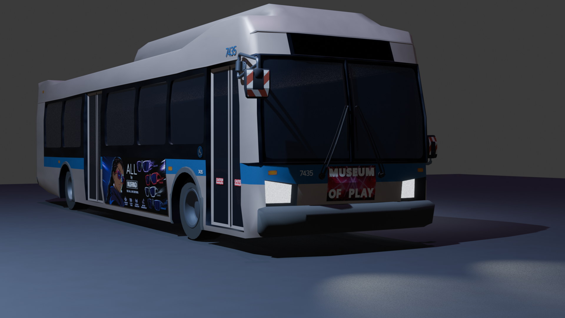 Stickers were applied by shrink wrapping planes, so that they can be moved and changed, as a future proofing measure, but also so that multiple buses can be created fairly easily.