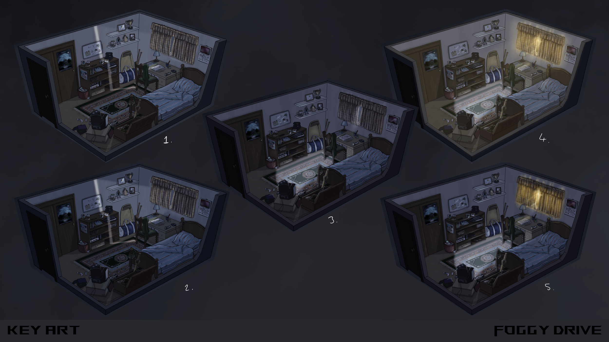 Establishing lighting for the time period of the game - beginning in night and ending in daylight.