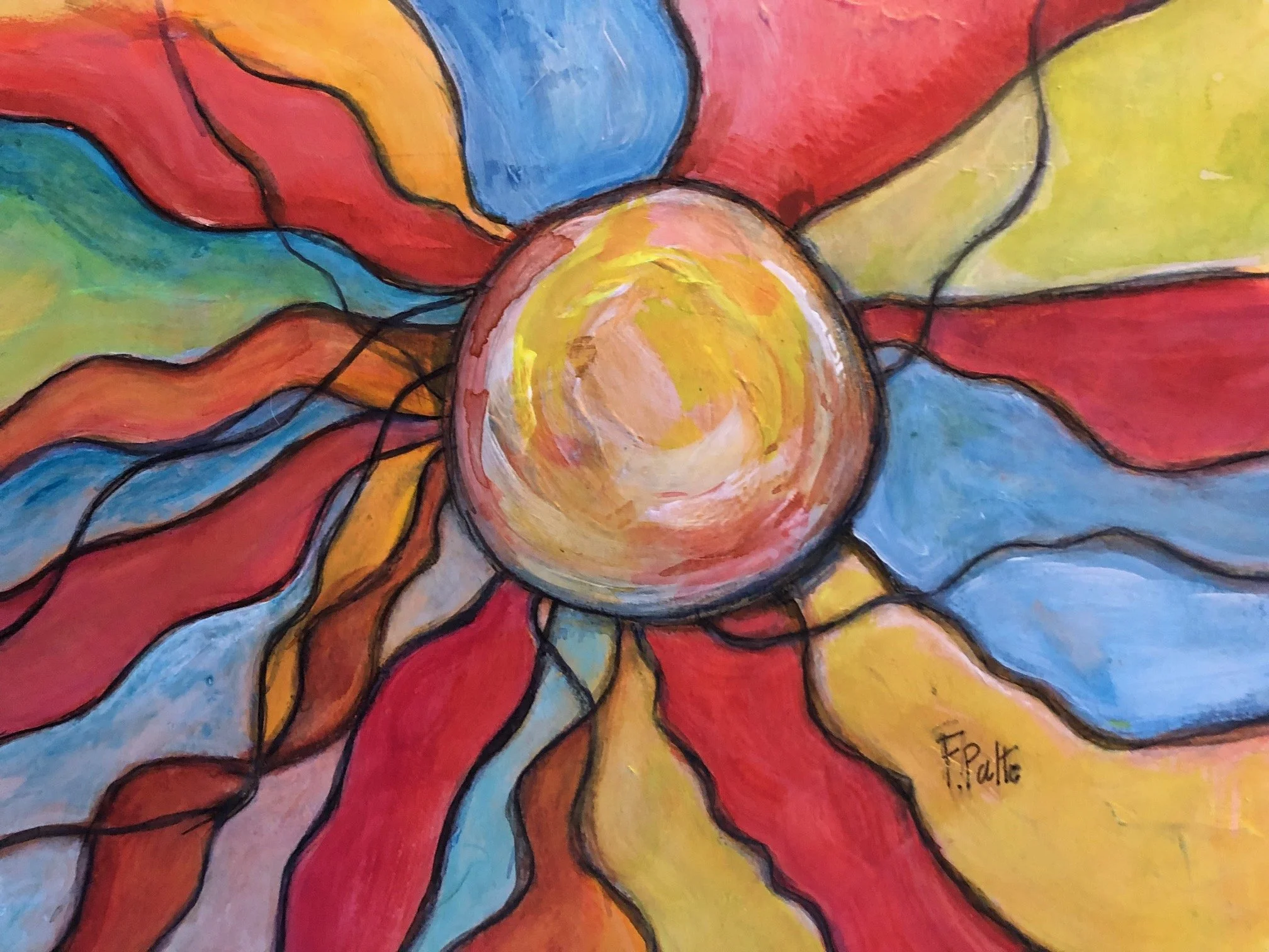 Sun : illustration en technique mixte (aquarelle, peinture et encre de chine, 2014