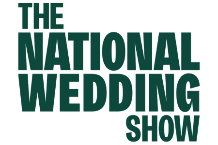 Text saying 'The National Wedding Show' in dark teal font on a black background.