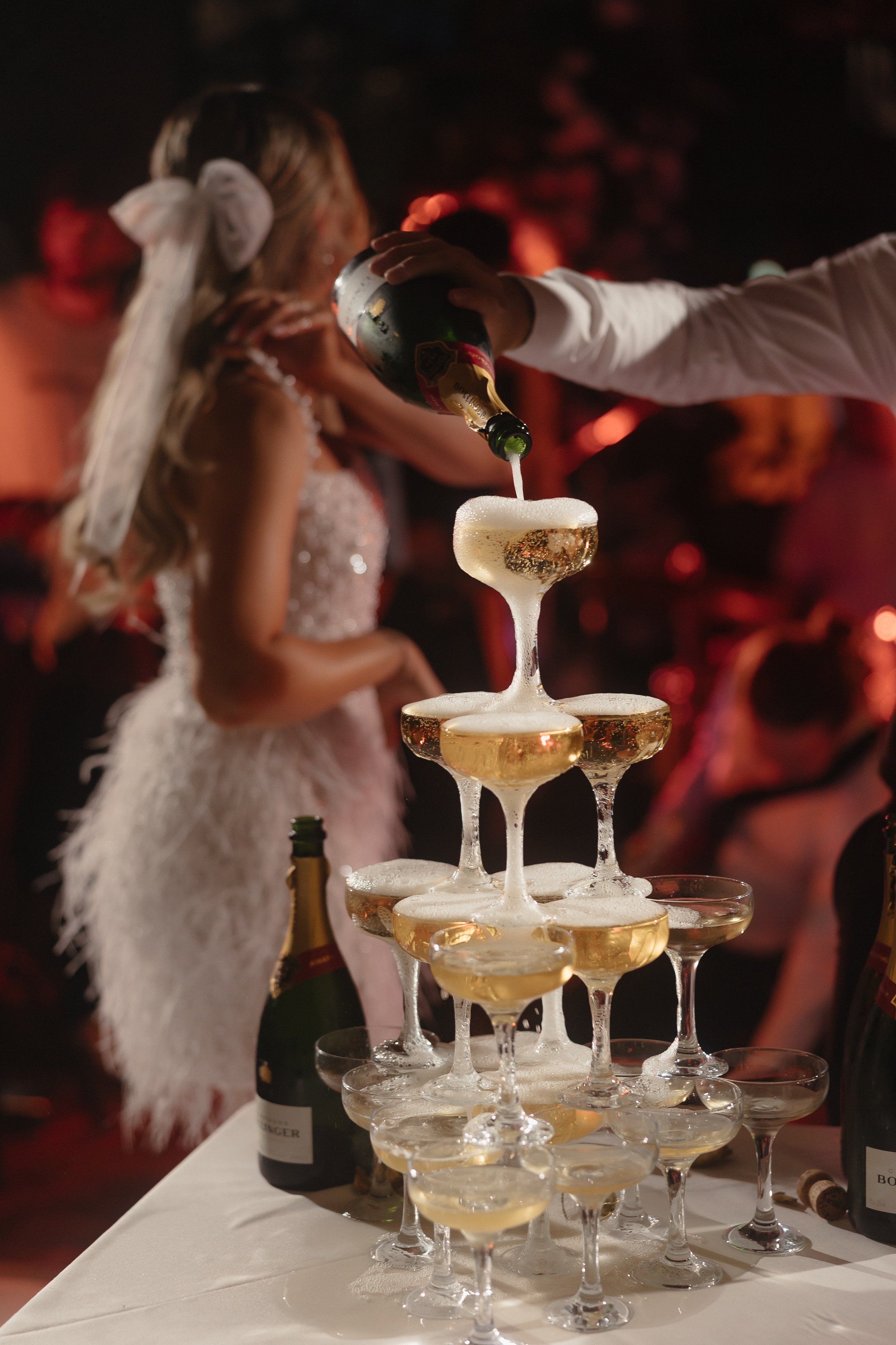 Rebecca & Andrew Champagne tower dance floor