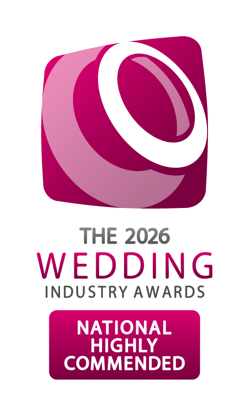 Pink and white motion logo above the text "National Highly Commended" on a purple background.