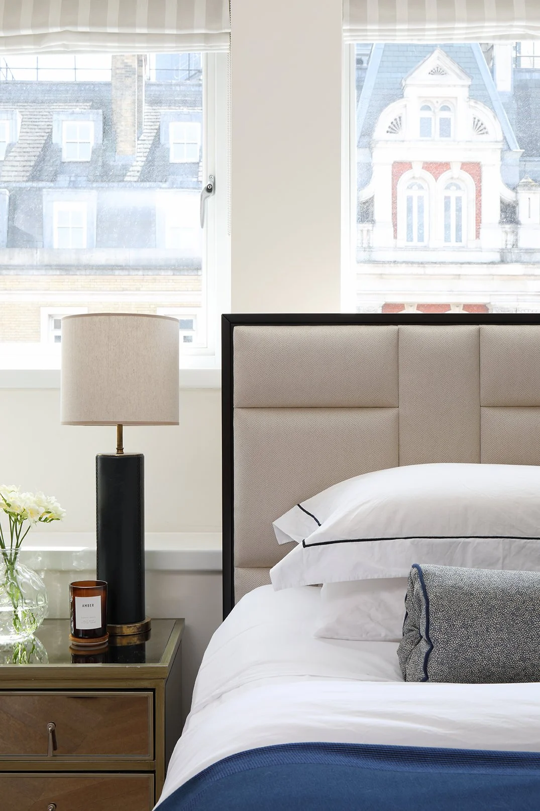 Master bedroom in a luxury show flat that was interior designed in covent garden London