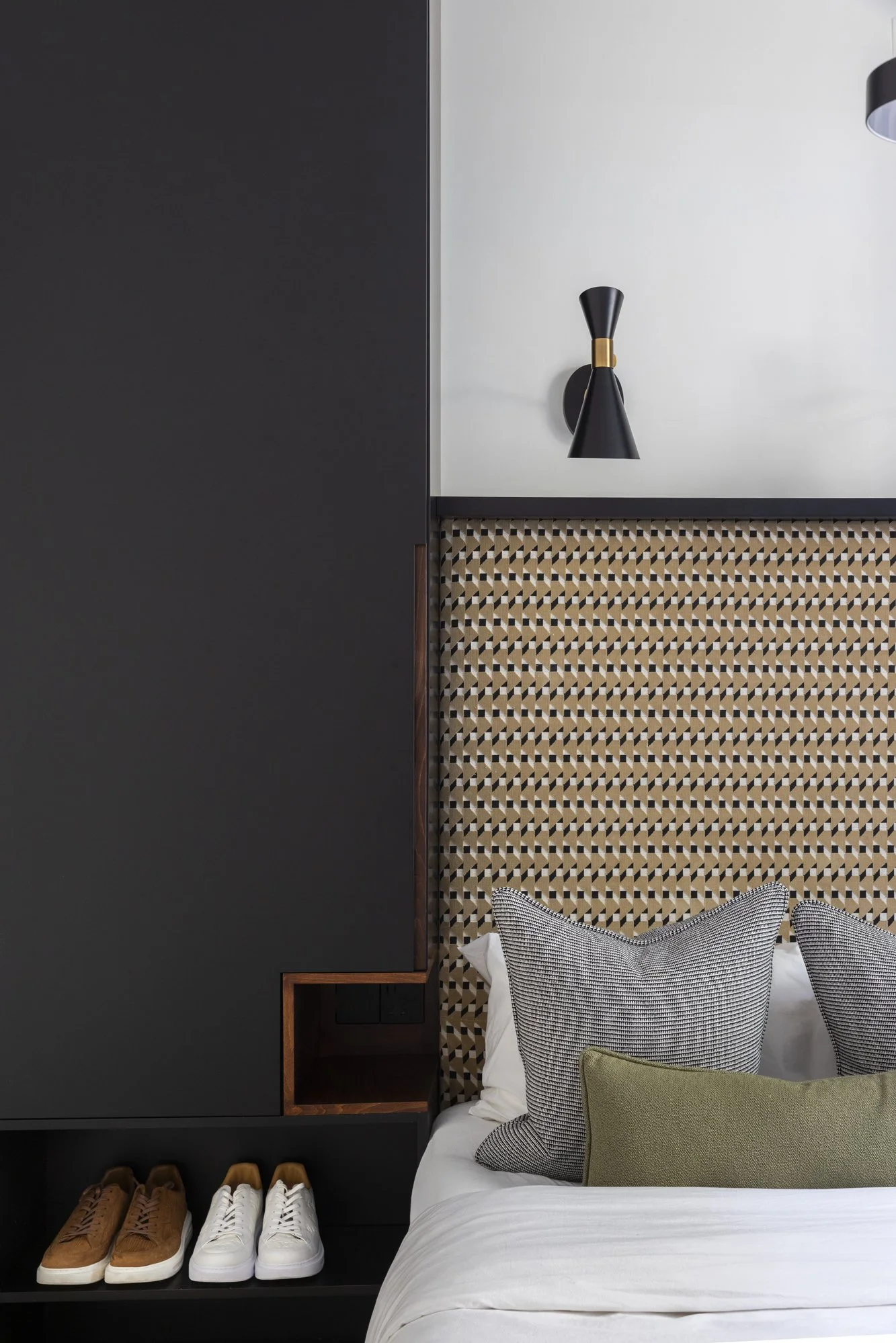 bespoke headboard in interior designed luxury apartment in brook green west London