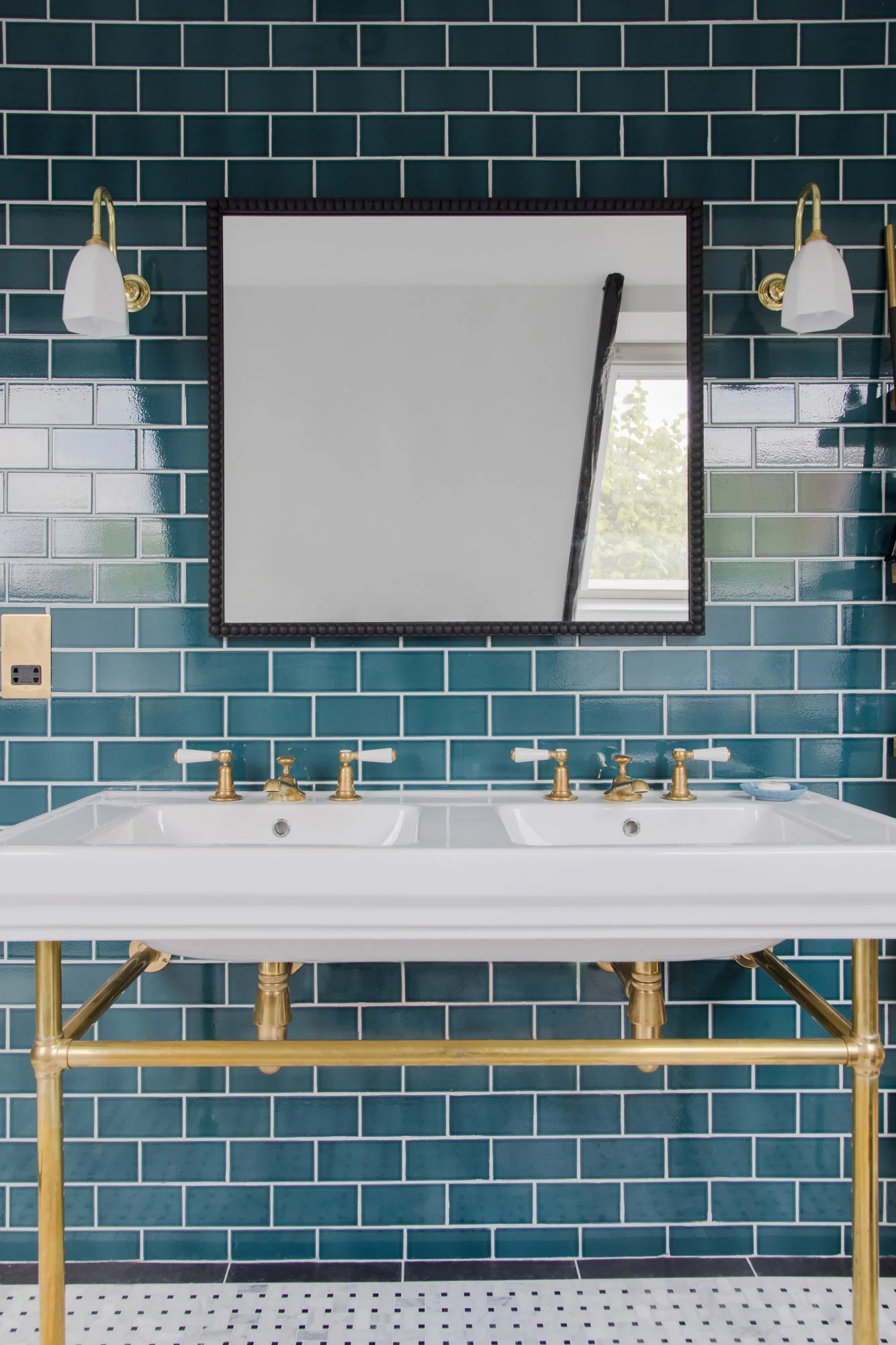 Free standing double sink in a family home luxury bathroom in Barnes south west London