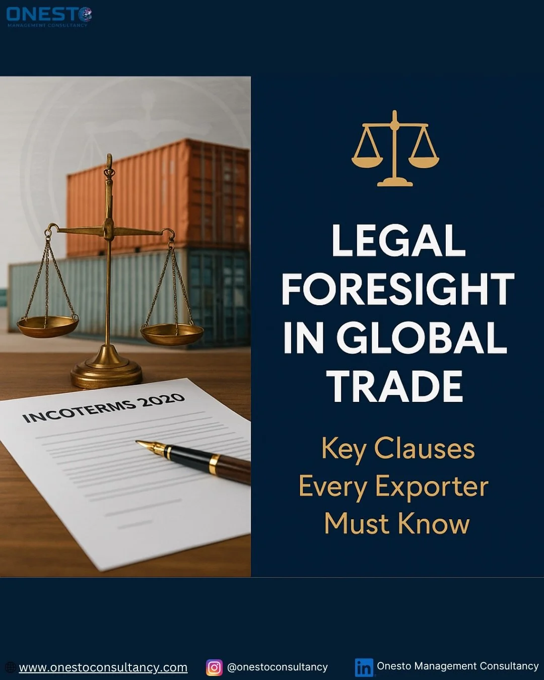 Legal foresight is your strongest competitive advantage in global trade.
Whether you export machinery, textiles, food products, or engineering services &mdash; the contract defines your protection.

📝 Incoterms, arbitration, governing law, payment s