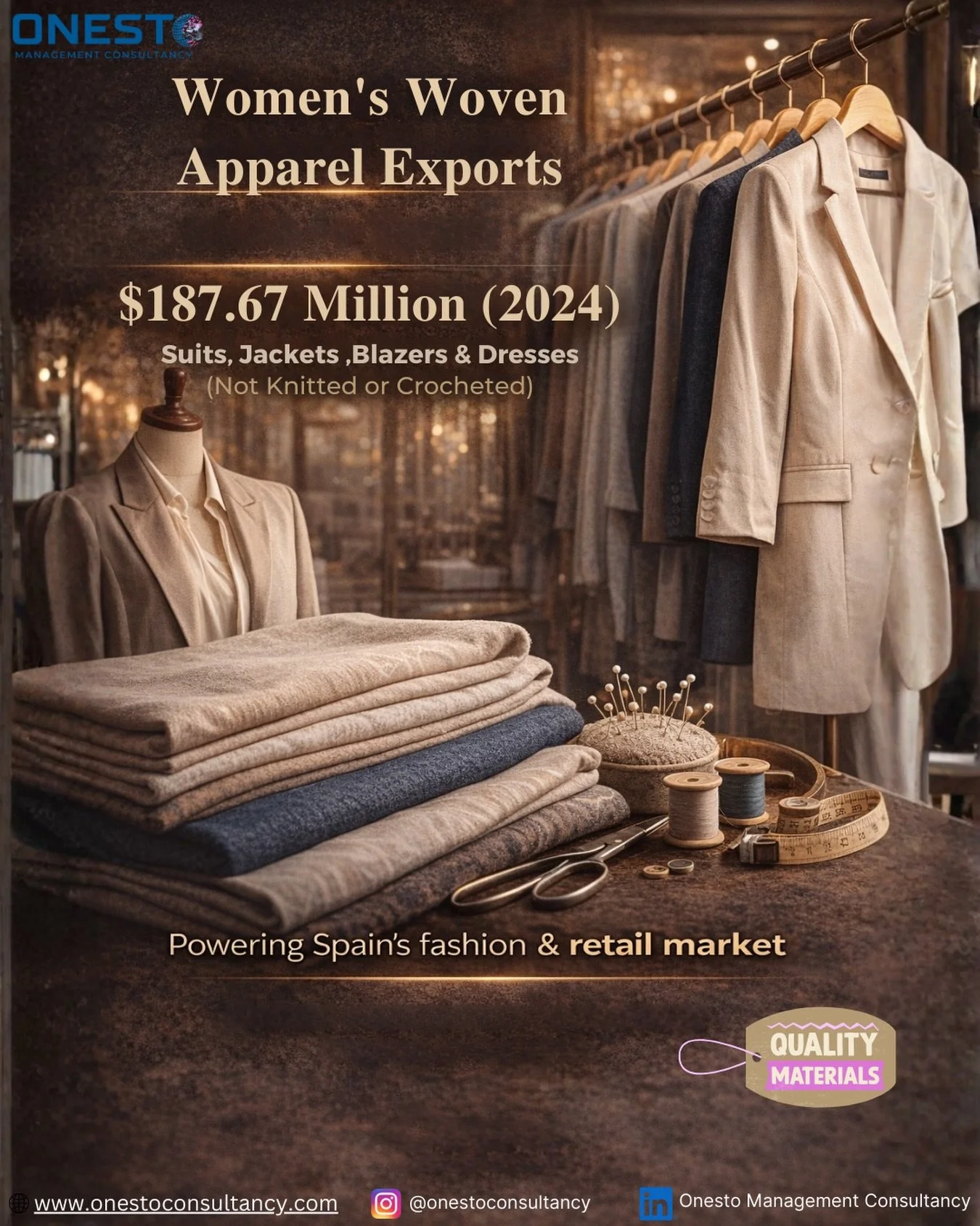 Women&rsquo;s and girls&rsquo; suits, jackets, blazers, and dresses (not knitted or crocheted) represent one of the strongest apparel categories in India&ndash;Spain trade.

These garments are widely sourced by Spanish:
&bull; Fashion brands
&bull; R