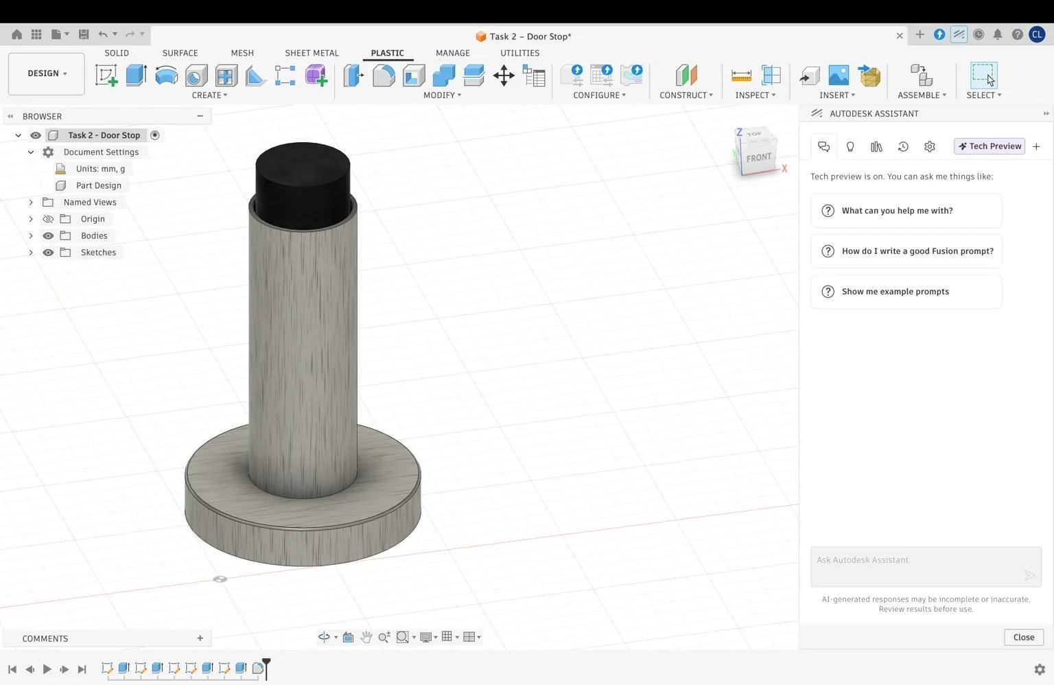 Door stopper constructed in Fusion CAD