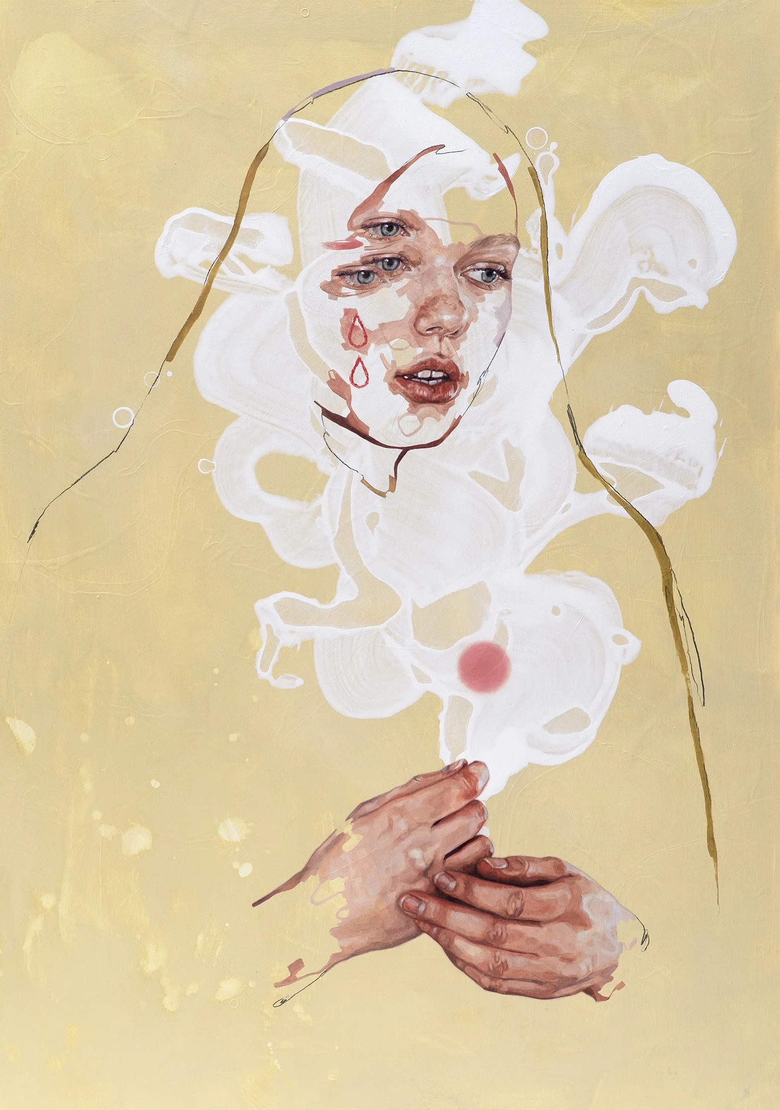 'The Offering' - oil, acrylic & pencil on wood panel, 42x59cm, 2026