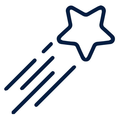 Outline drawing of a shooting star with trailing lines.