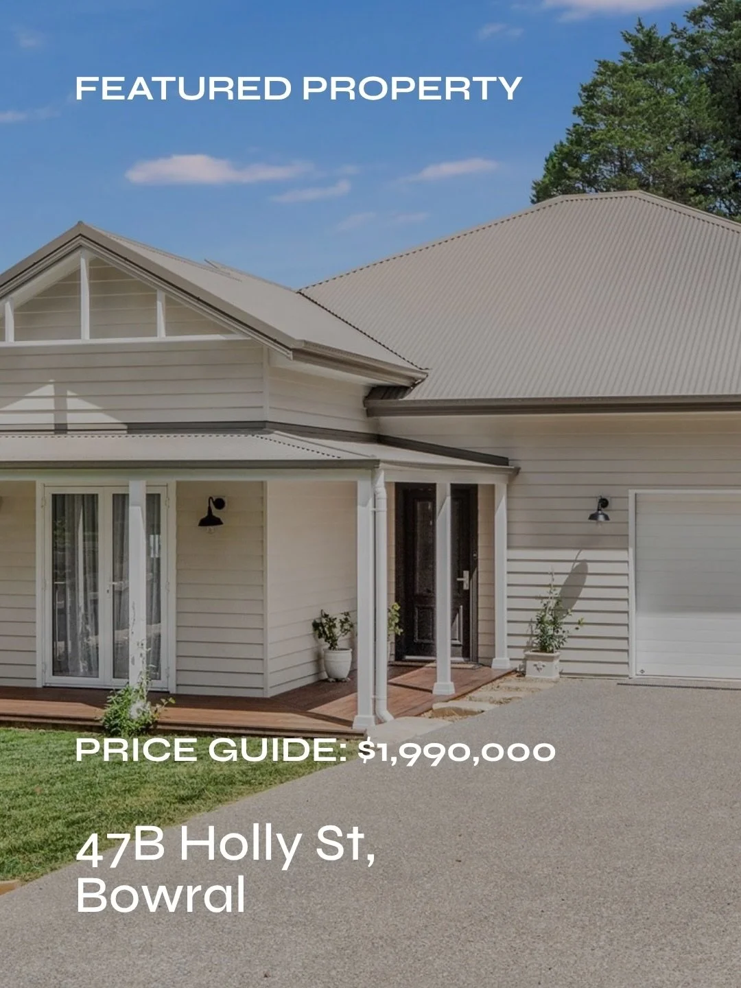 Dream home, 47B Holly St, Bowral, in the heart of Old Bowral!&nbsp;

Price Guide: $1,990,000

The home is designed to meet modern lifestyle needs while blending seamlessly with the tranquil surrounds of Bowral. Beautiful landscaping looking out over 