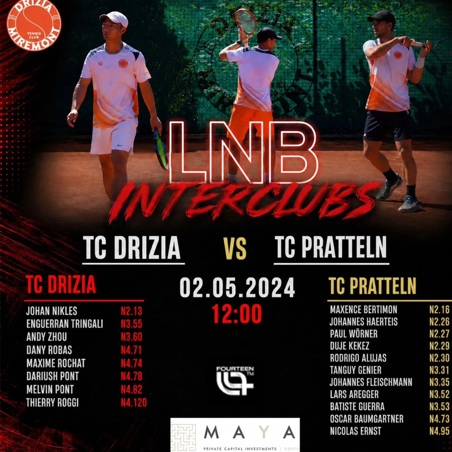 🔥 OUVERTURE DE LA SAISON &ndash; INTERCLUBS 🔥
Premier jour des interclubs ce samedi au club.

Notre &eacute;quipe de Ligue Nationale B joue ce samedi &agrave; 12h,
suivie de la Ligue Nationale C &agrave; 14h (vs Neuch&acirc;tel).

Votre pr&eacute;s